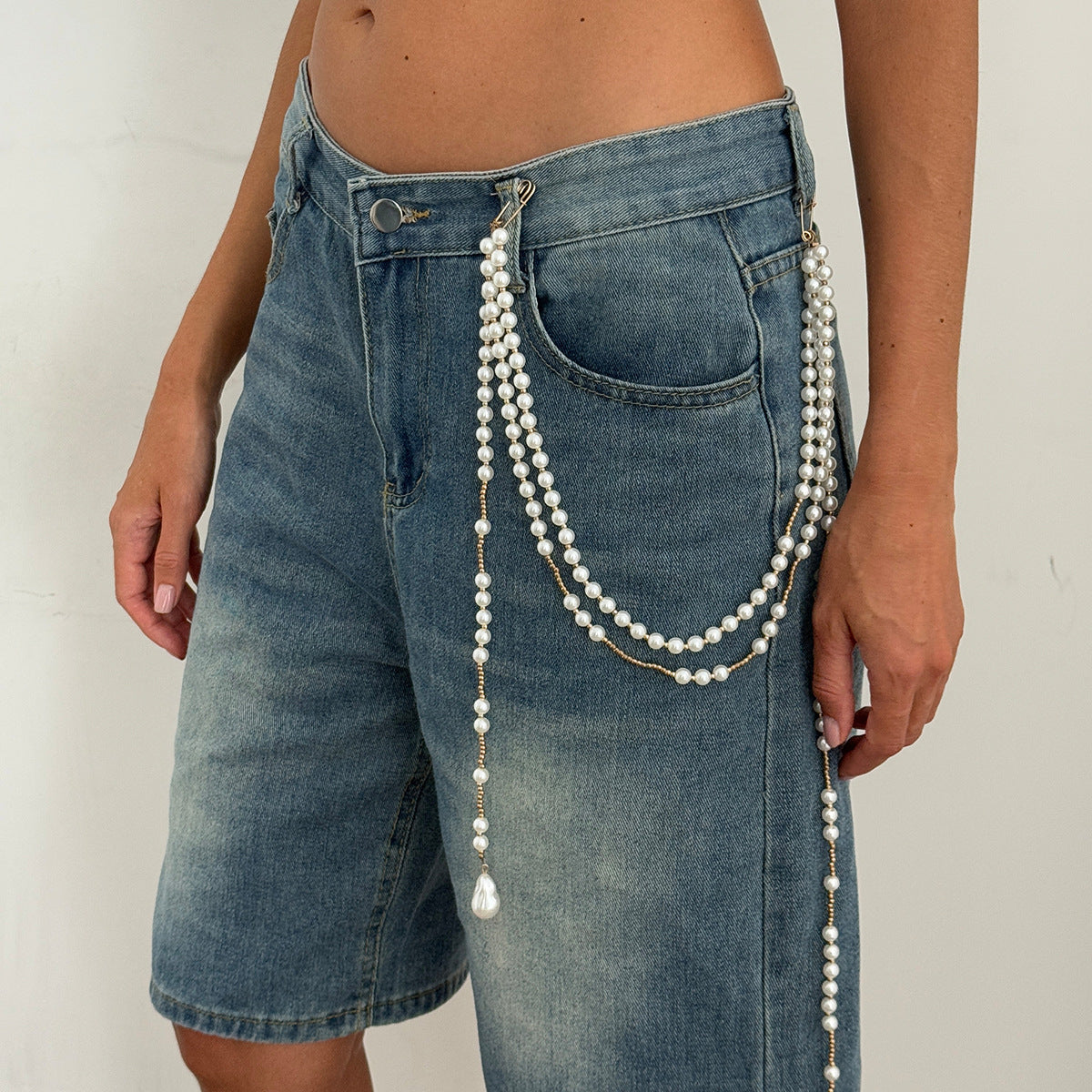 Minimalist Star Faux Pearl Tassel Multi-layer Waist Chain for Women