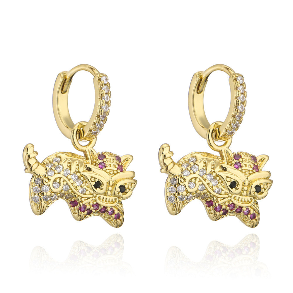 Orecchini da donna geometrici minimalisti in rame con micro-pavé di zirconi e placcatura in oro 18K