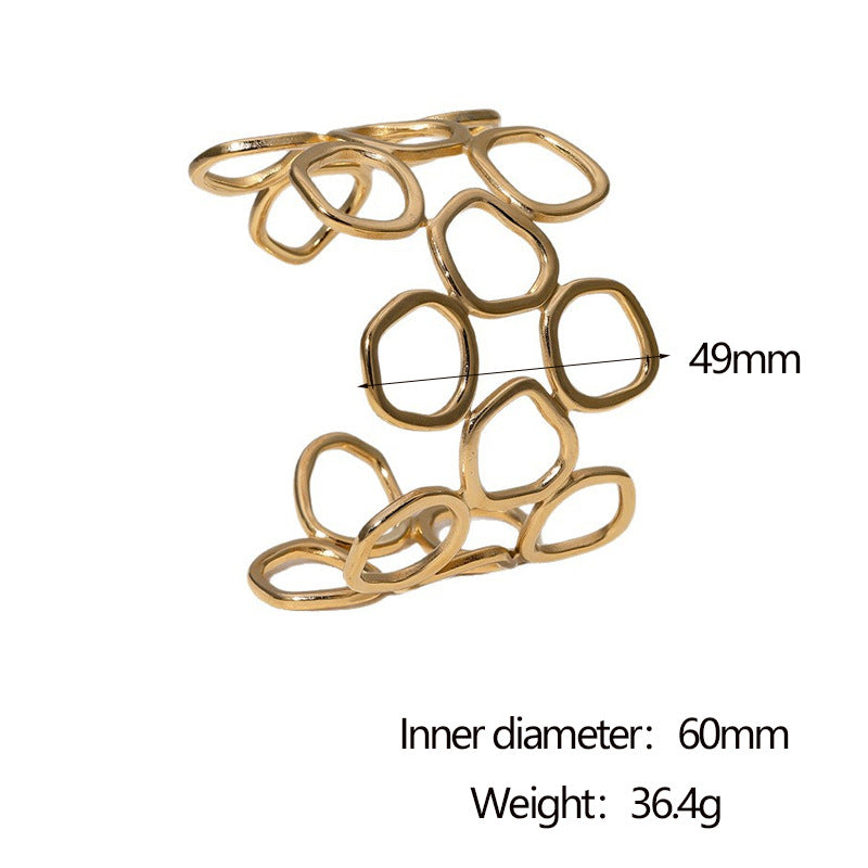 Minimalist Geometric Hollow Circle Wide Stainless Steel Bracelet for Women with Plating Finish