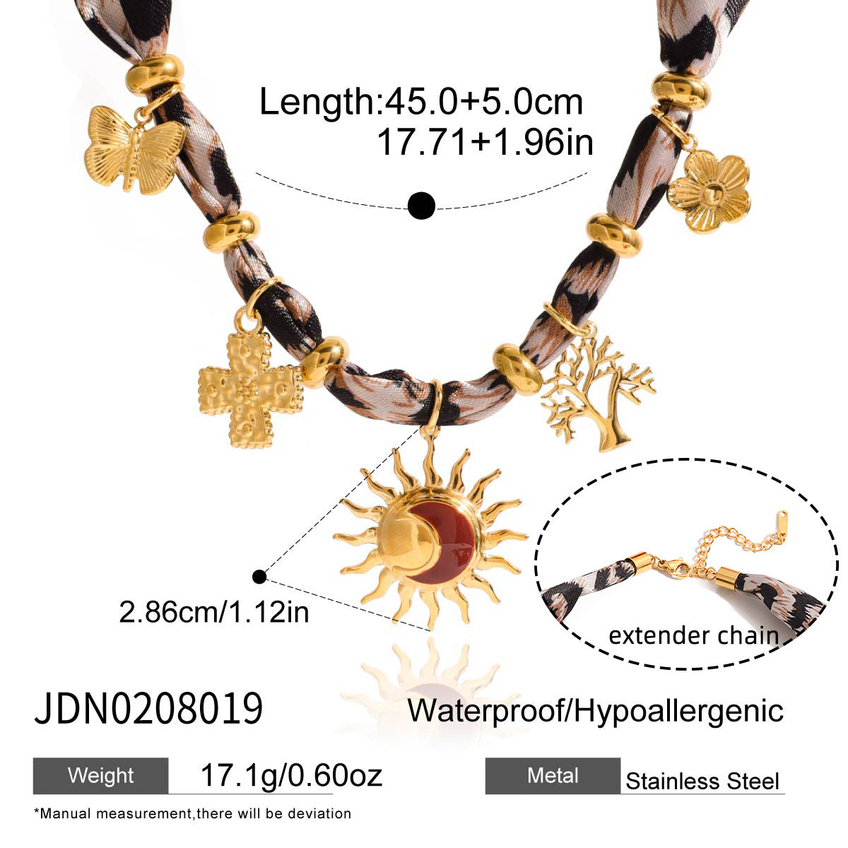 Collana con ciondolo geometrico in acciaio inossidabile da donna con ciondolo in acciaio al titanio e finitura placcata, accento stampa leopardata, abbigliamento da ufficio alla moda