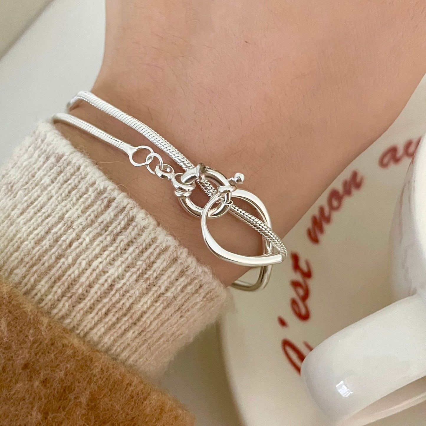 Minimalist 925 Sterling Silver Plated Geometric Irregular Bracelet for Women