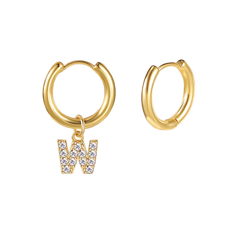 Minimalist Letter-Shaped Stainless Steel Pendant Earrings with 18K Gold Plating and Zircon Inlay