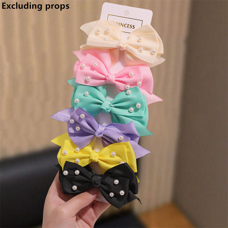 Natural Style Bow-Shaped Hair Clip Set for Girls with Duckbill Clasp and Ruffled Mesh Fabric in Pink, Plastic Resin Hair Accessories