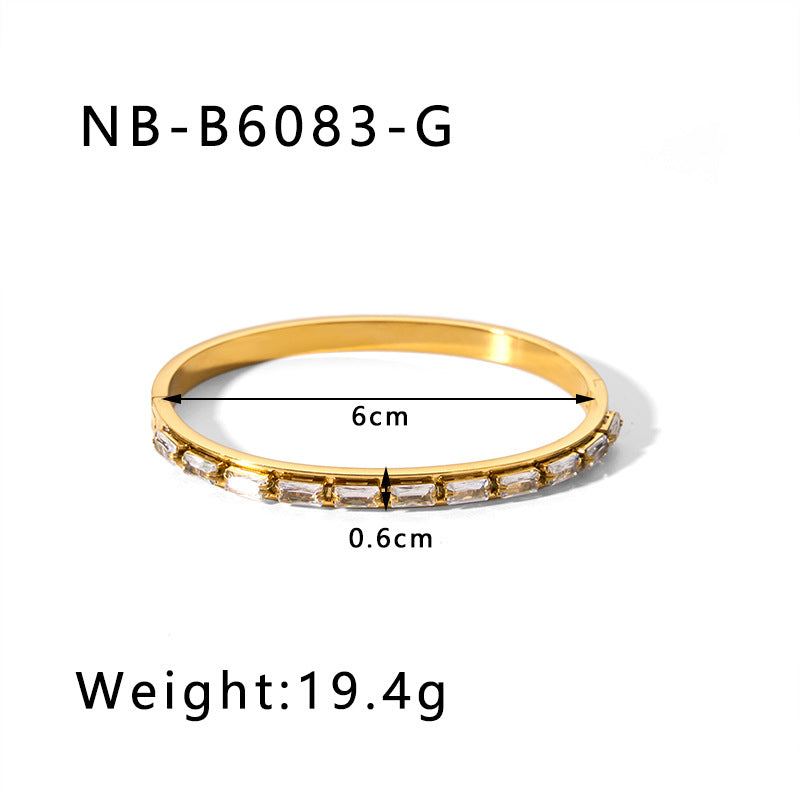 Geometric Heart-Shaped Titanium Steel Bracelet with Zircon Inlays Plated in 18K Gold for Women