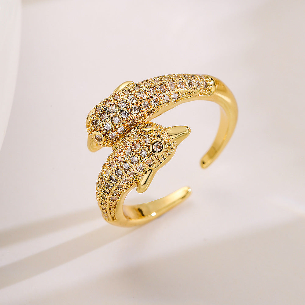Anello in rame geometrico minimalista da donna con zirconi micro-pavé