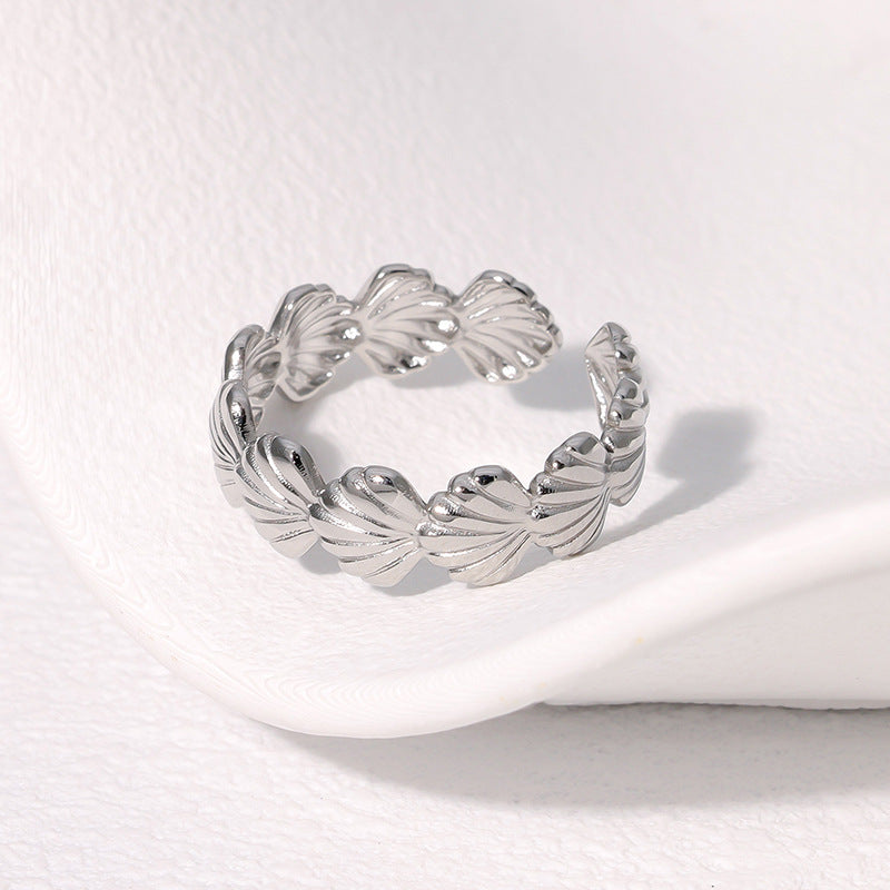 Minimalist Seashell-Shaped Stainless Steel Adjustable Ring for Women with Plated Finish