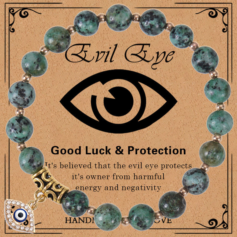 Minimalist Elegant 8mm Pink Zebra Stone Evil Eye Bracelet Unisex Fashion Jewelry Gift