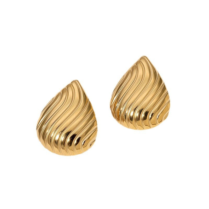 Minimalist French-Style Drip-Shaped Stainless Steel Earrings with Gold Plating for Women