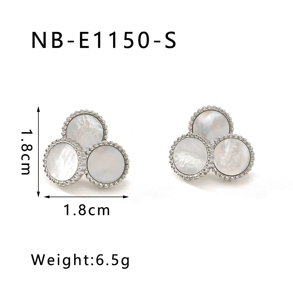 Minimalist Geometric White Abalone Inlaid Stainless Steel Earrings with 18K Vacuum Plating Hypoallergenic Finish