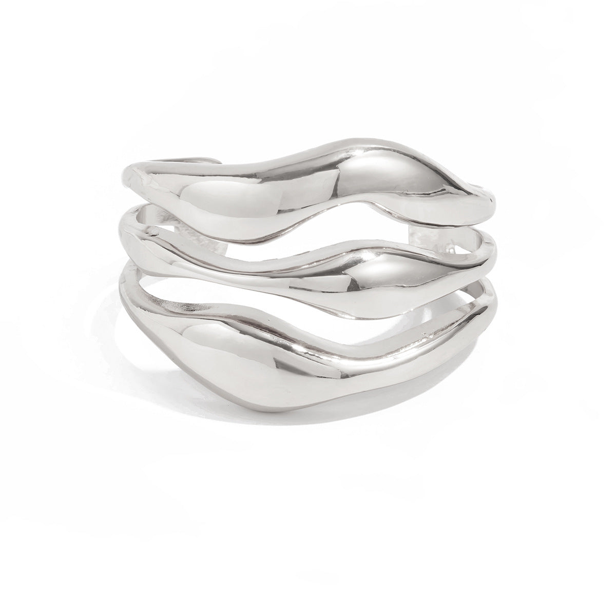 Bracciale rigido aperto da donna in lega lucida con design geometrico irregolare, alla moda e minimalista
