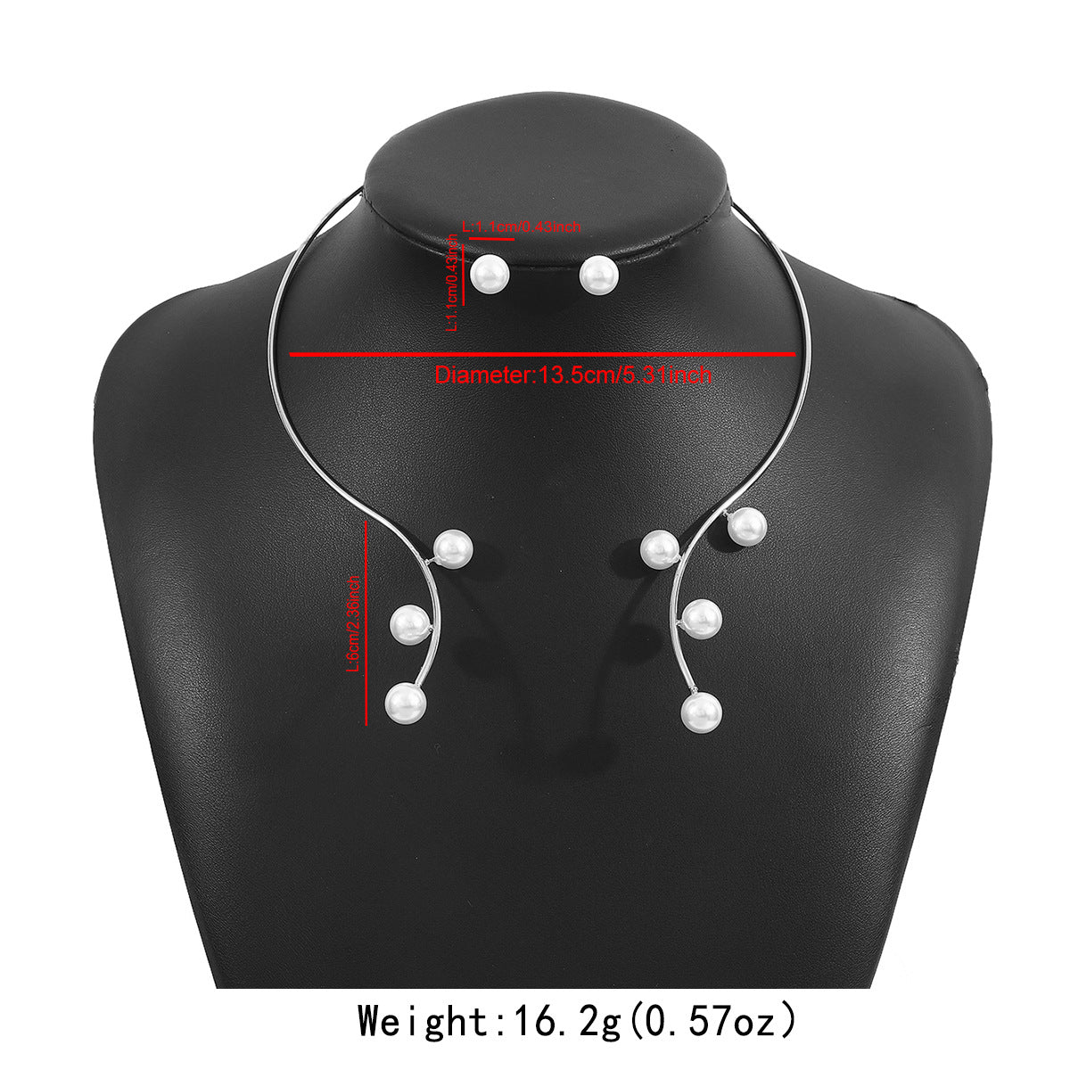 Conjunto de gargantilla de metal geométrica minimalista y pendientes de perlas para mujer con acabado galvanizado