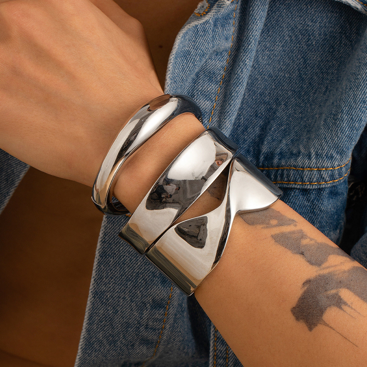 Hip-hop Men's Geometric Round Oval Plated Alloy Cuff Bracelet