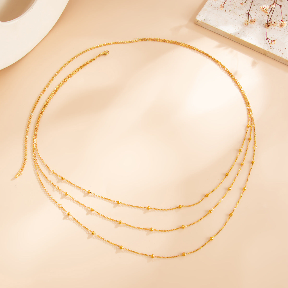 Vintage Sweet Polished Stainless Steel Round Ball Chain Body Chain for Women