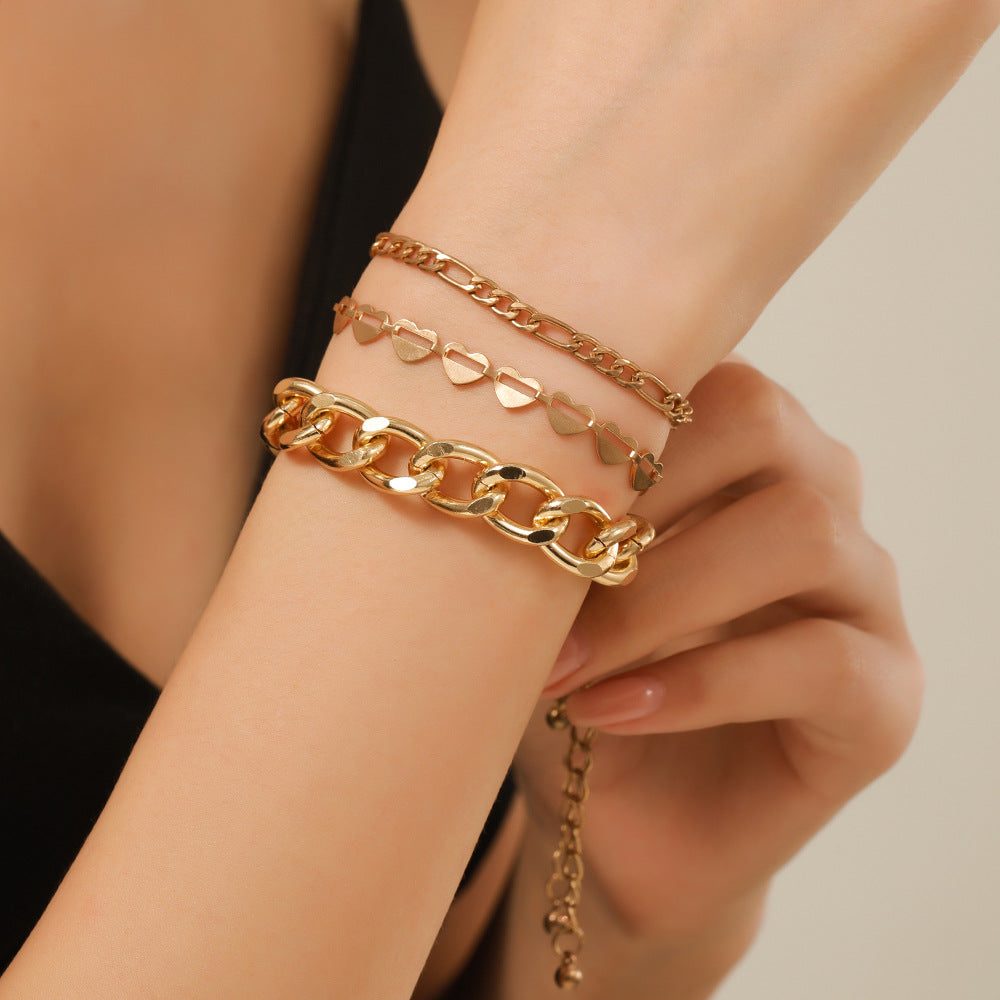 Hip-hop Geometric Heart Round Alloy Plated Bracelet Choker Set for Unisex