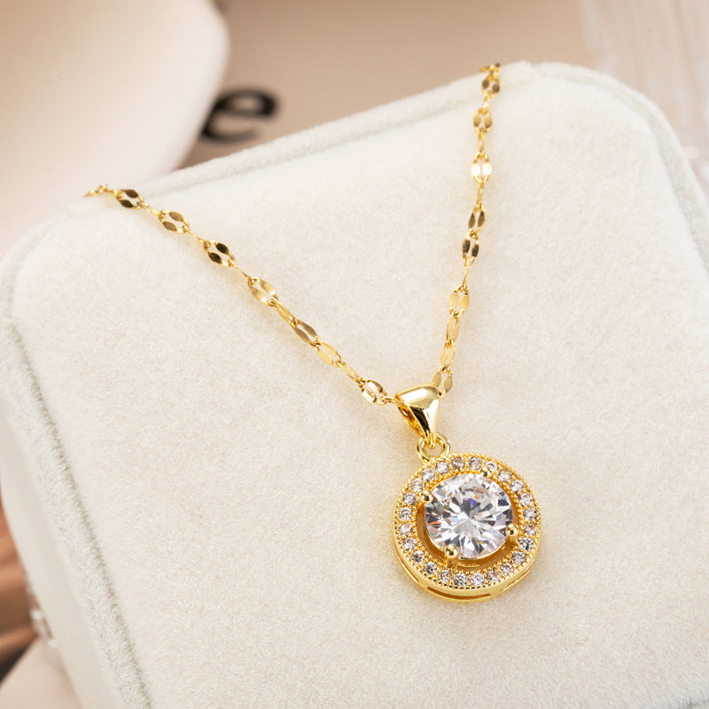 Collana girocollo rotonda alla moda in acciaio al titanio con intarsio di strass e placcatura in oro da donna