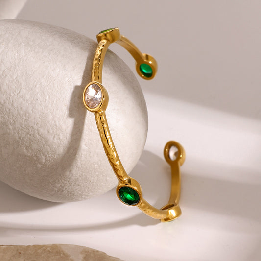 Bracciale geometrico minimalista in acciaio inossidabile con strass, placcato in oro 18 carati su acciaio al titanio, da donna