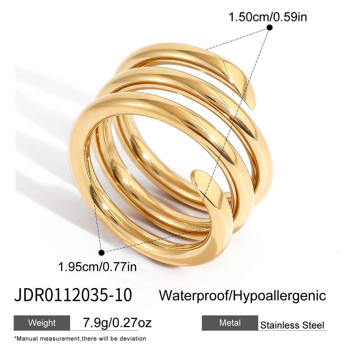 Anillo de Acero Inoxidable Geométrico Minimalista con Recubrimiento de Oro PVD al Vacío para Mujer
