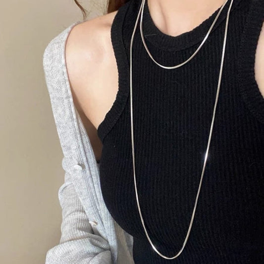 Minimalist Snake Chain Necklace for Women and Men in Titanium Steel with Plated Finish