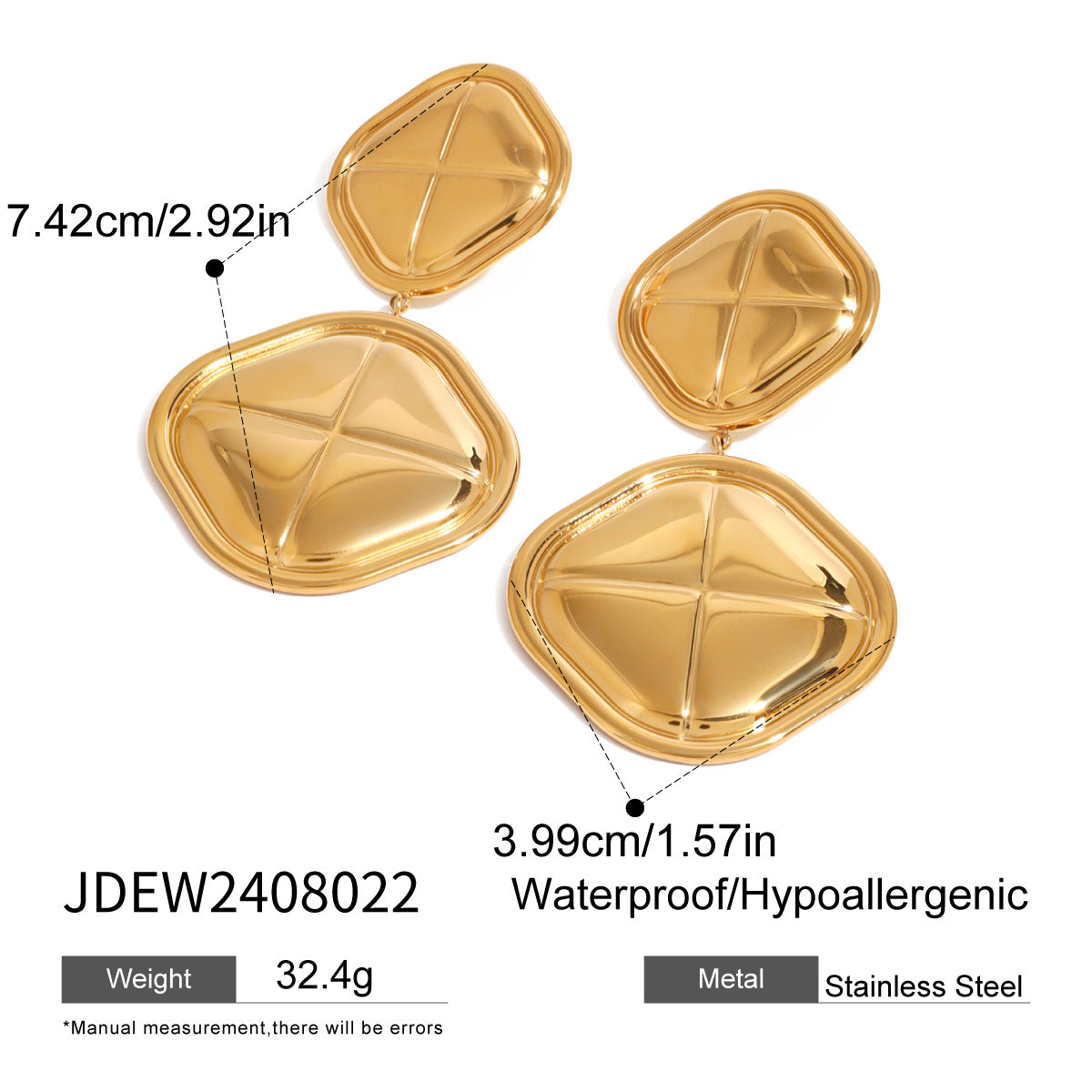 Orecchini a perno geometrici alla moda in acciaio inossidabile placcati oro 18 carati con motivo a blocchi di colore per donna