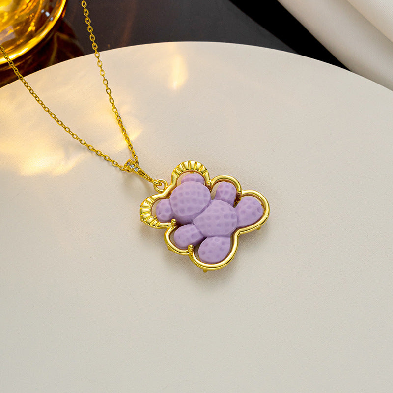 Cute Bear-Shaped Titanium Steel Plated Necklace for Women with O-Chain Minimalist Delicate Clavicle Chain