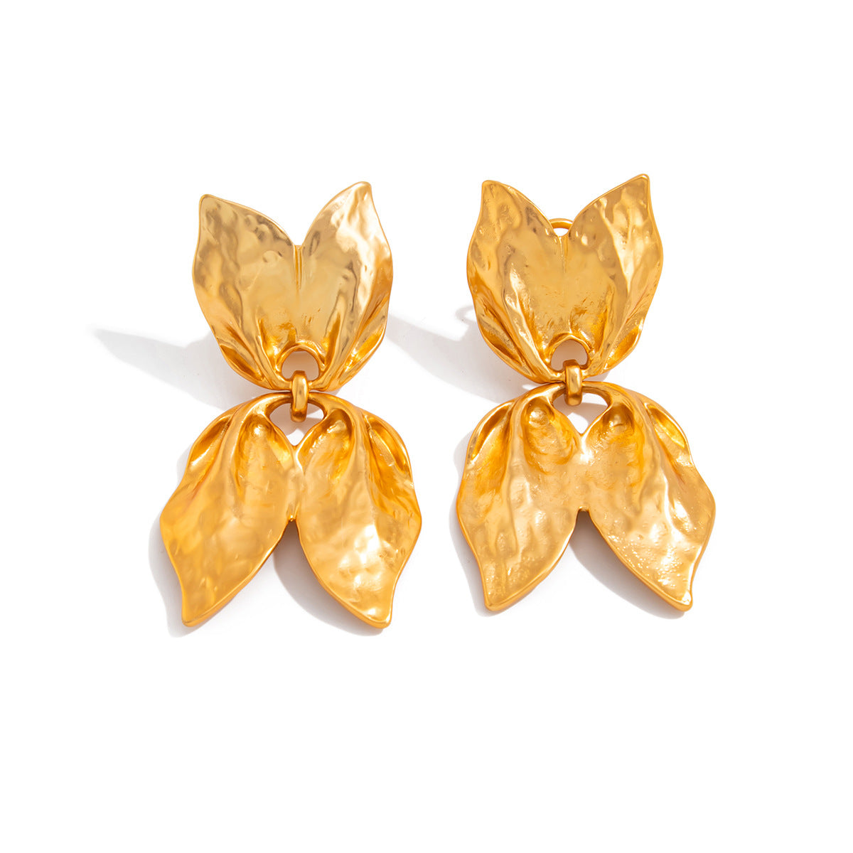 Pendientes Colgantes Florales de Girasol Vintage Exagerados en Aleación de Metal con Acabado Chapado y Hojas de Perlas Simuladas