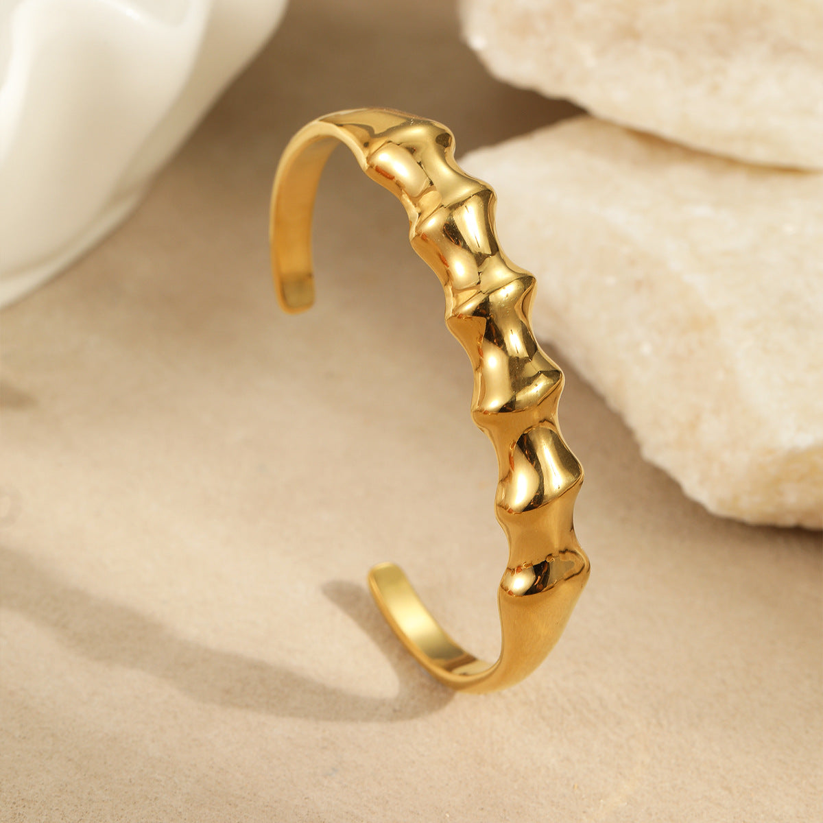Minimalist French Retro Spiral Geometric Titanium Steel Bracelet with 18K Gold Plating for Women