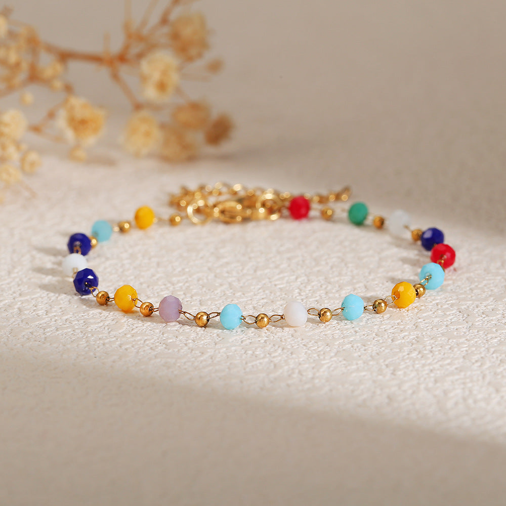 Bohemian Colorful Irregular Glass Stone Geometric Heart Handmade Bracelet for Women