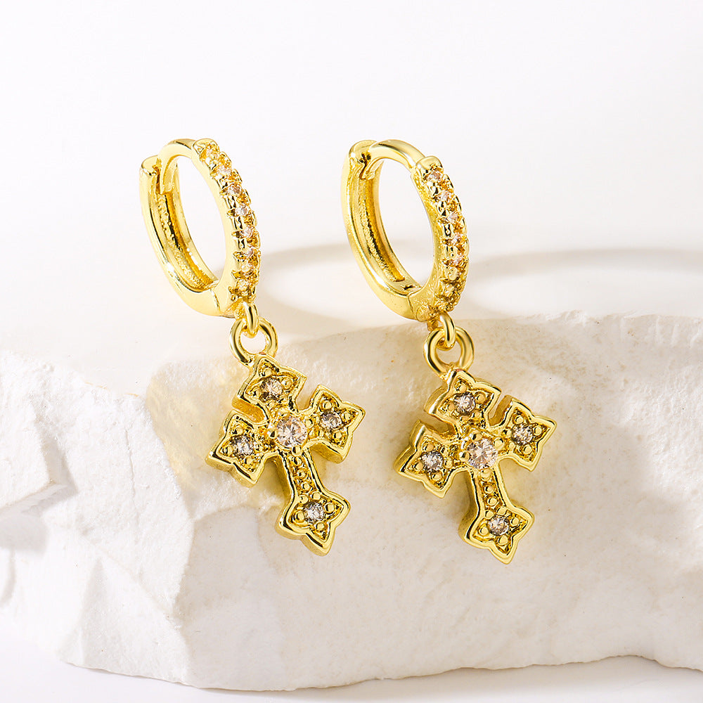 Pendientes Geométricos para Mujer de Cobre con Baño de Oro de 18K y Incrustaciones de Circonita, Joyería Minimalista de Moda
