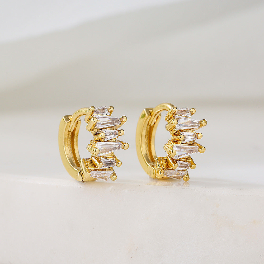 Geometric Copper Hoop Earrings with 18K Gold Plating and Zircon Accents for Women