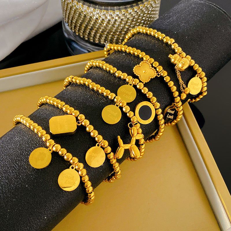 Gold Plated Titanium Steel Round Geometric Bracelet with Smile Element