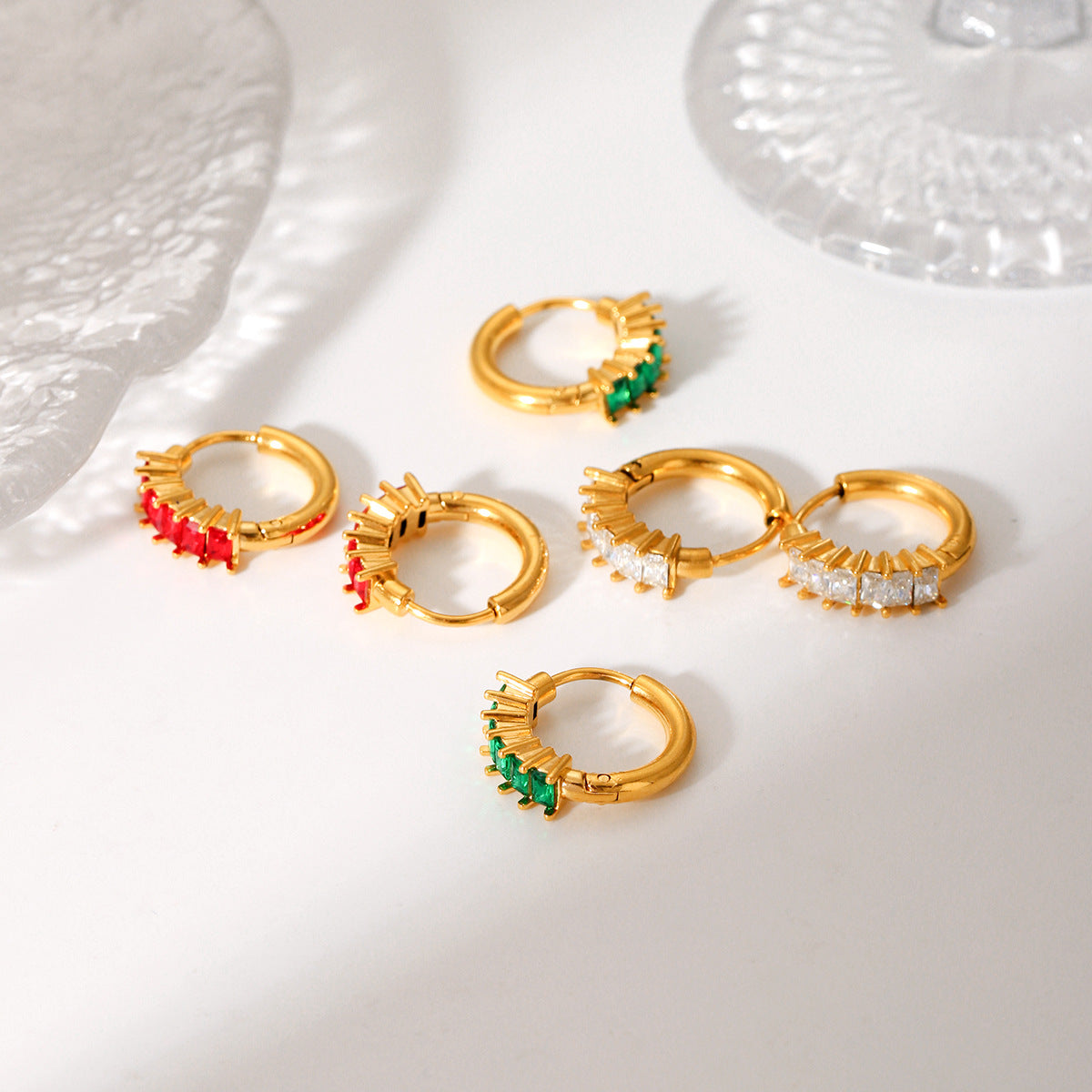 Minimalist Geometric Stainless Steel Gold-Plated Hoop Earrings with Zirconia Inlay for Women