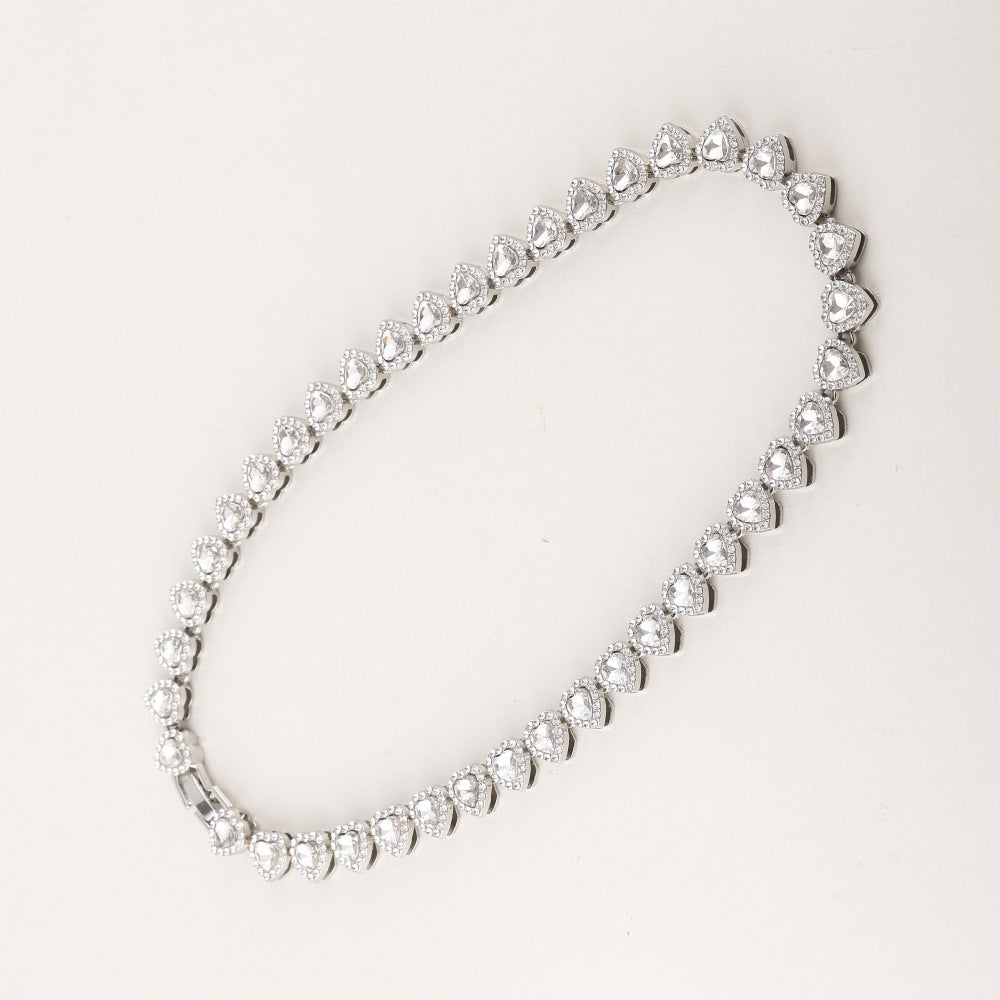 Luxury Heart Shape Brass Cuban Link Chain Necklace Set with Cubic Zirconia Inlay for Unisex