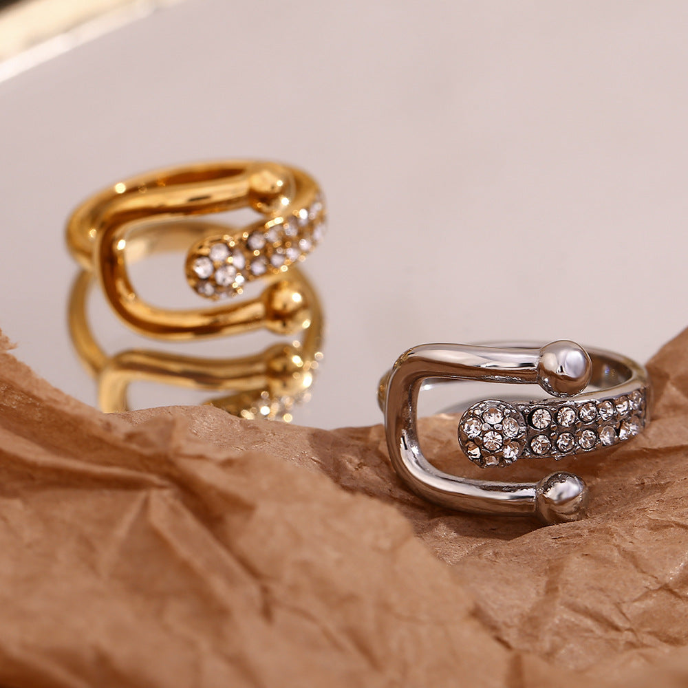 Minimalist Asymmetric Geometric Stainless Steel Ring with 18K Gold Plating for Women