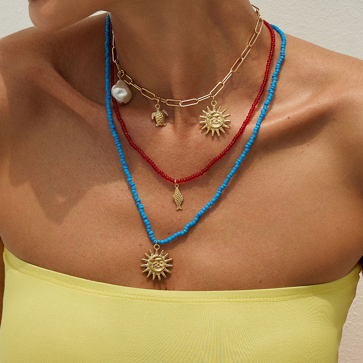 Collana con Pendente Guscio Marino e Stella Marina Boho Chic con Dettagli Nappa, Collana in Lega Multistrato con Finitura Placcata per Donne