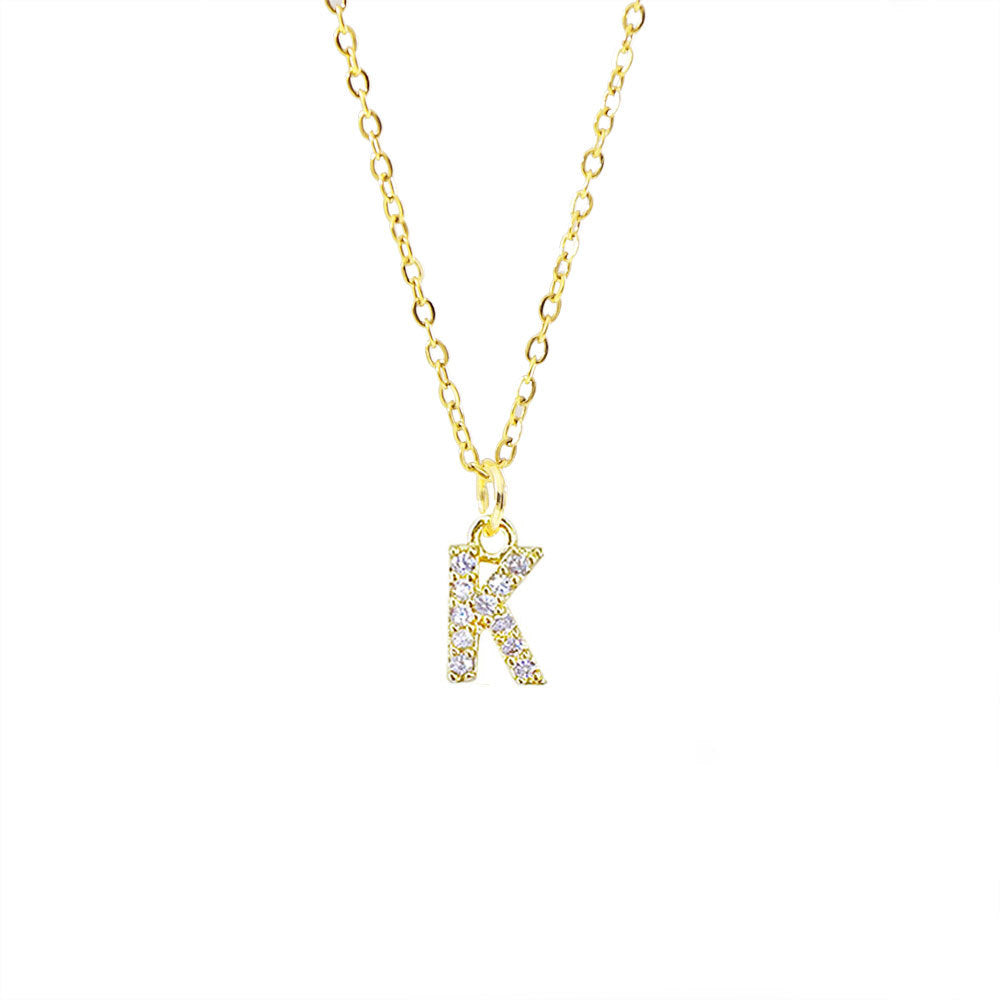 Collar con colgante de cadena de serpiente de oro chapado en acero titanio con forma de letra minimalista para mujer con incrustaciones de circonita cúbica