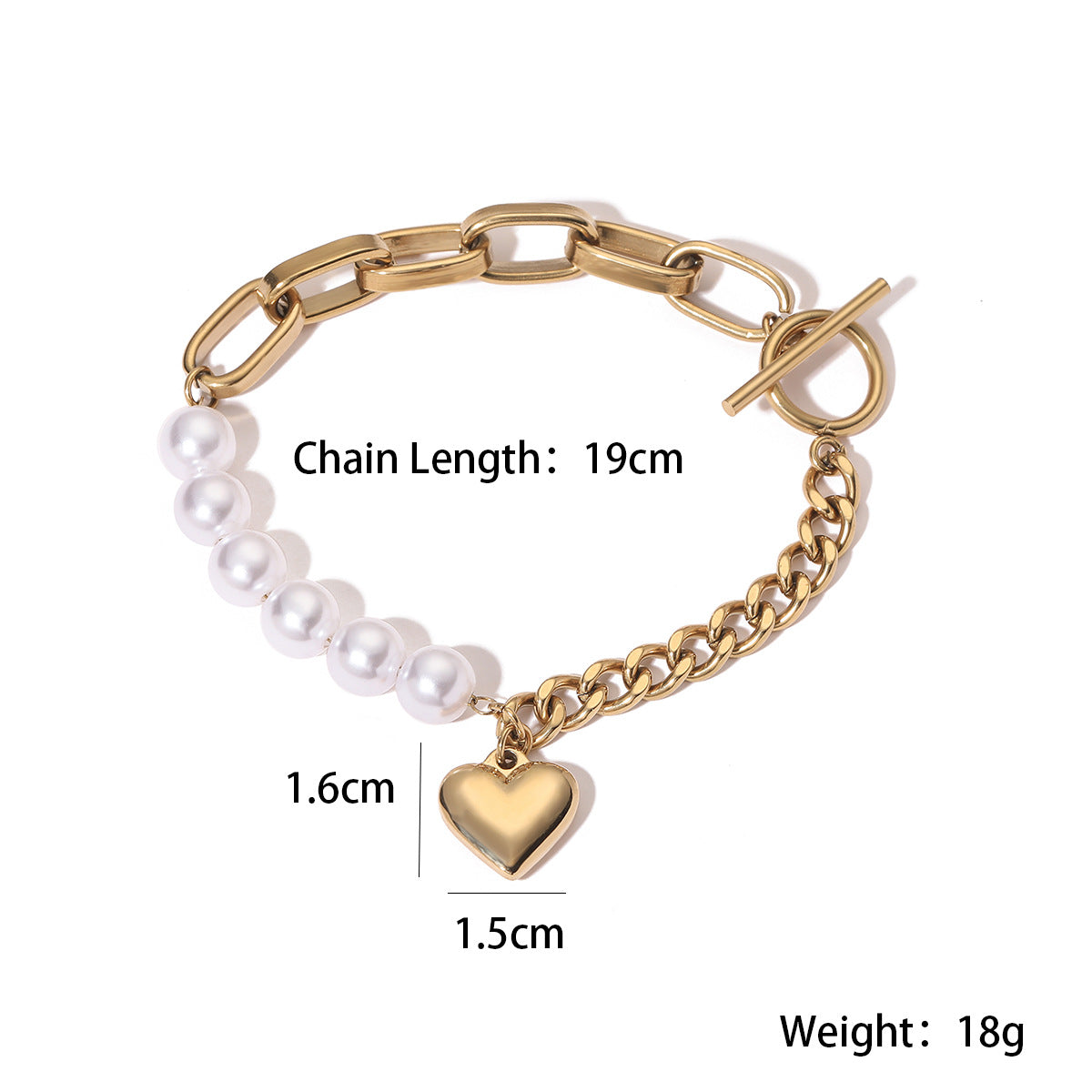 Bracciale con ciondolo a cuore in acciaio inossidabile di moda vintage con placcatura in oro 18 carati per donne