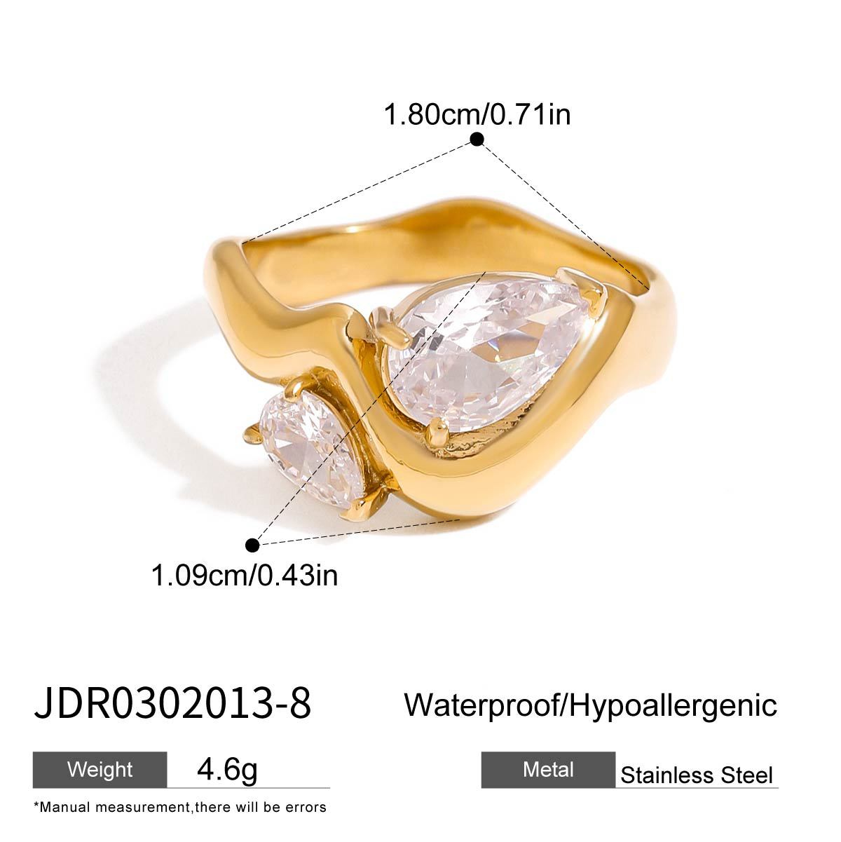 Anillo geométrico de circonia de acero inoxidable con acabado chapado para mujer, accesorio de moda minimalista