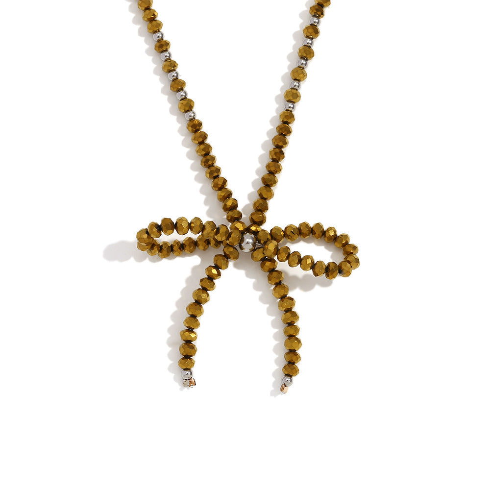Fashionable Bow-Knot Pendant Necklace for Women with Stainless Steel Chain and Titanium Steel Pendant, Electroplated Finish, Geometric Design