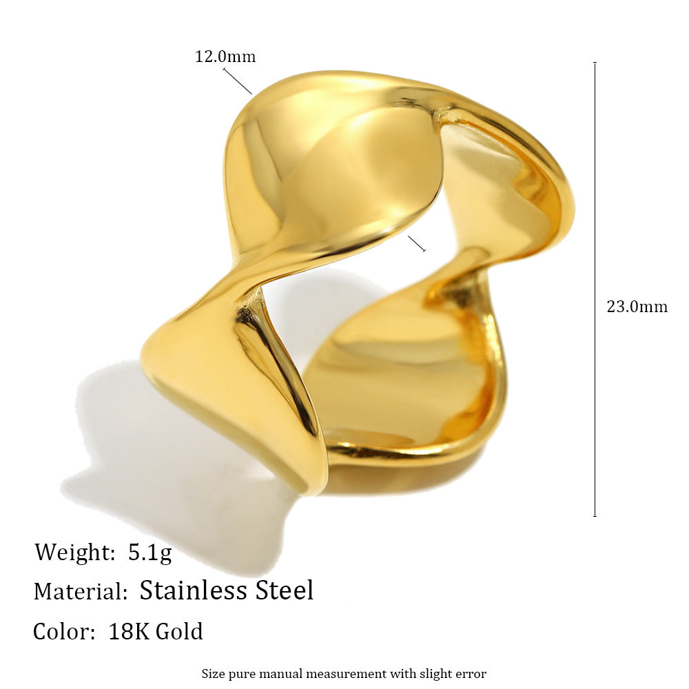 Anello da donna in acciaio inossidabile placcato oro 18 carati, a forma geometrica minimalista