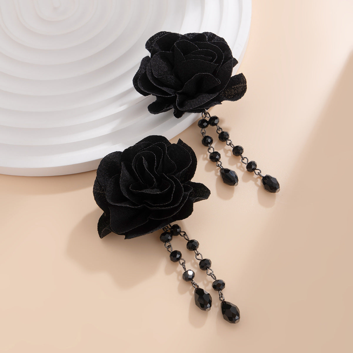 Gothic Black Lace Tassel Pendant Choker Necklace with Rose Floral Design and Rhinestone Accents for Women