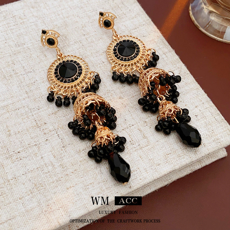 Chic Geometric Teardrop-Shaped Earrings with Rhinestone Inlay in Stainless Steel for Women
