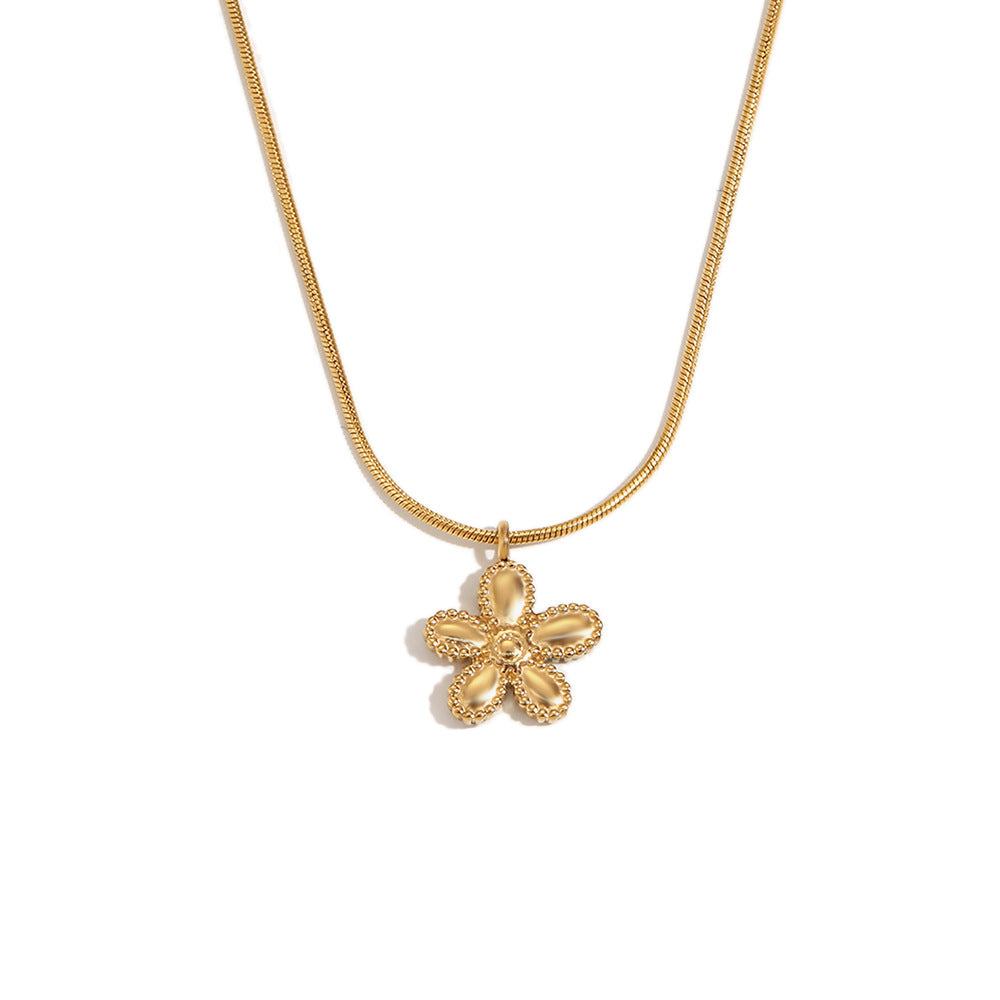 Collana con Ciondolo Geometrico Floreale Minimalista da Donna in Acciaio Inossidabile Placcato Oro 18K su Sottile Catena Snake