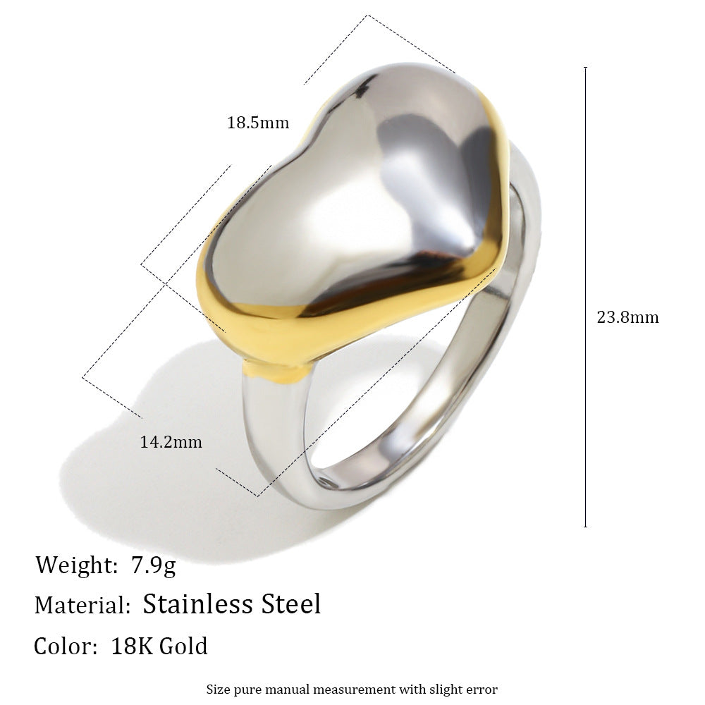 Minimalist Flat Heart Stainless Steel Ring for Women with 18K Gold Plating Lightweight Luxury Jewelry