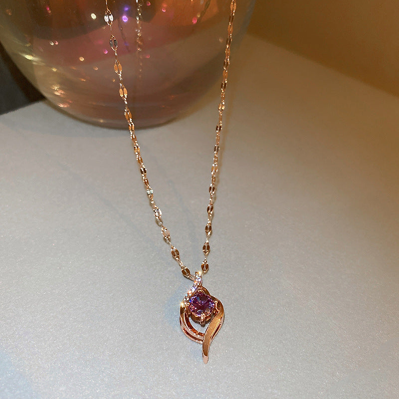 Collana con Pendente Minimalista Geometrico in Acciaio al Titanio con Intarsio in Zirconi per Donna