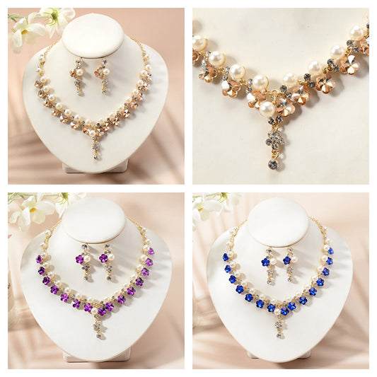 Elegant Rhinestone Star Moon Floral Plated Necklace and Earrings Set for Women Wedding Party