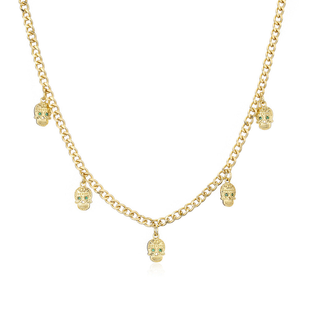 Hip-hop Geometric Gold Plated Brass Skull Pendant Necklace