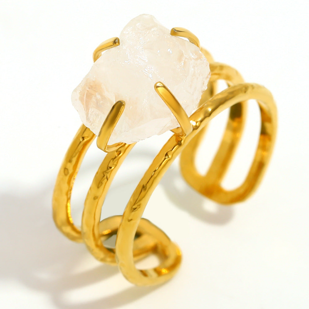 Anello da donna in acciaio inossidabile geometrico minimalista placcato oro 18 carati con accento in cristallo