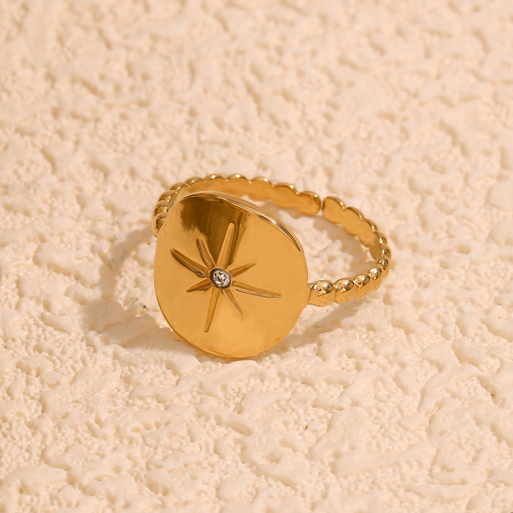 Anillo de estrella de ocho puntas ajustable de acero inoxidable chapado en oro de 18 quilates, geométrico y minimalista para mujer