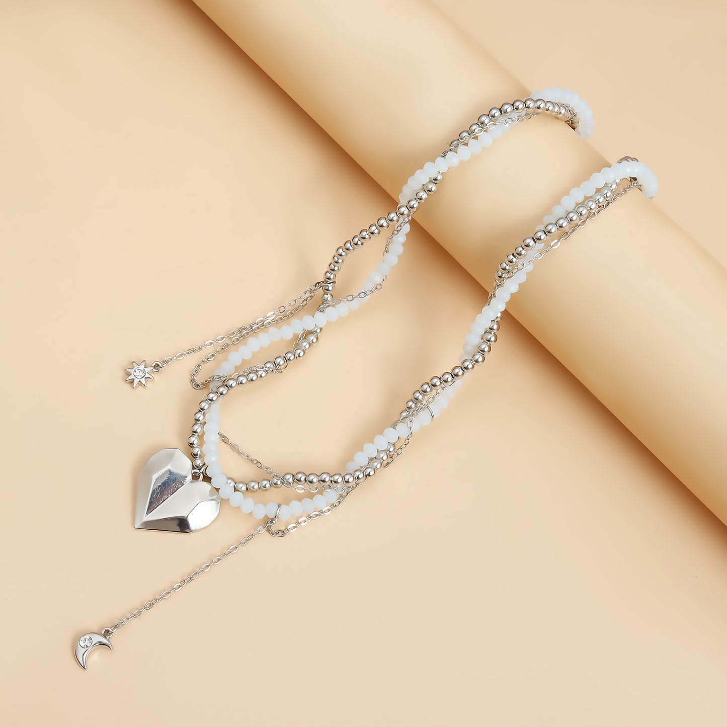 Collar con colgante minimalista de luna y estrella con borla, cadena de aleación, acabado galvanizado, para mujer