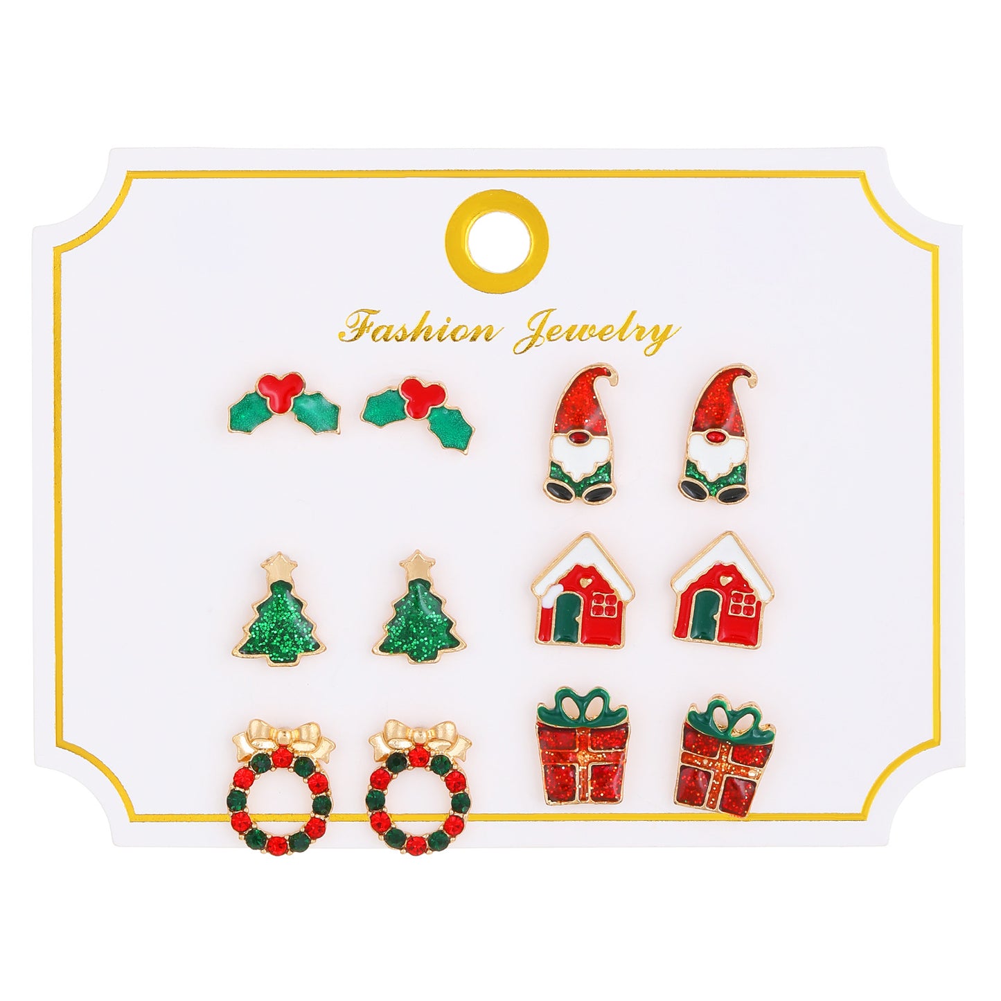 Christmas Elk and Santa Snowflake Earrings Set for Women Alloy Geometric Studs with Rhinestone Inlay Festive Holiday Jewelry